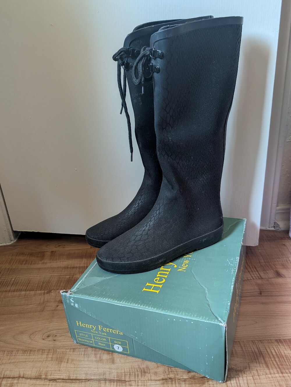 Henry Ferrera Black Tall Knee-high Rain Boots